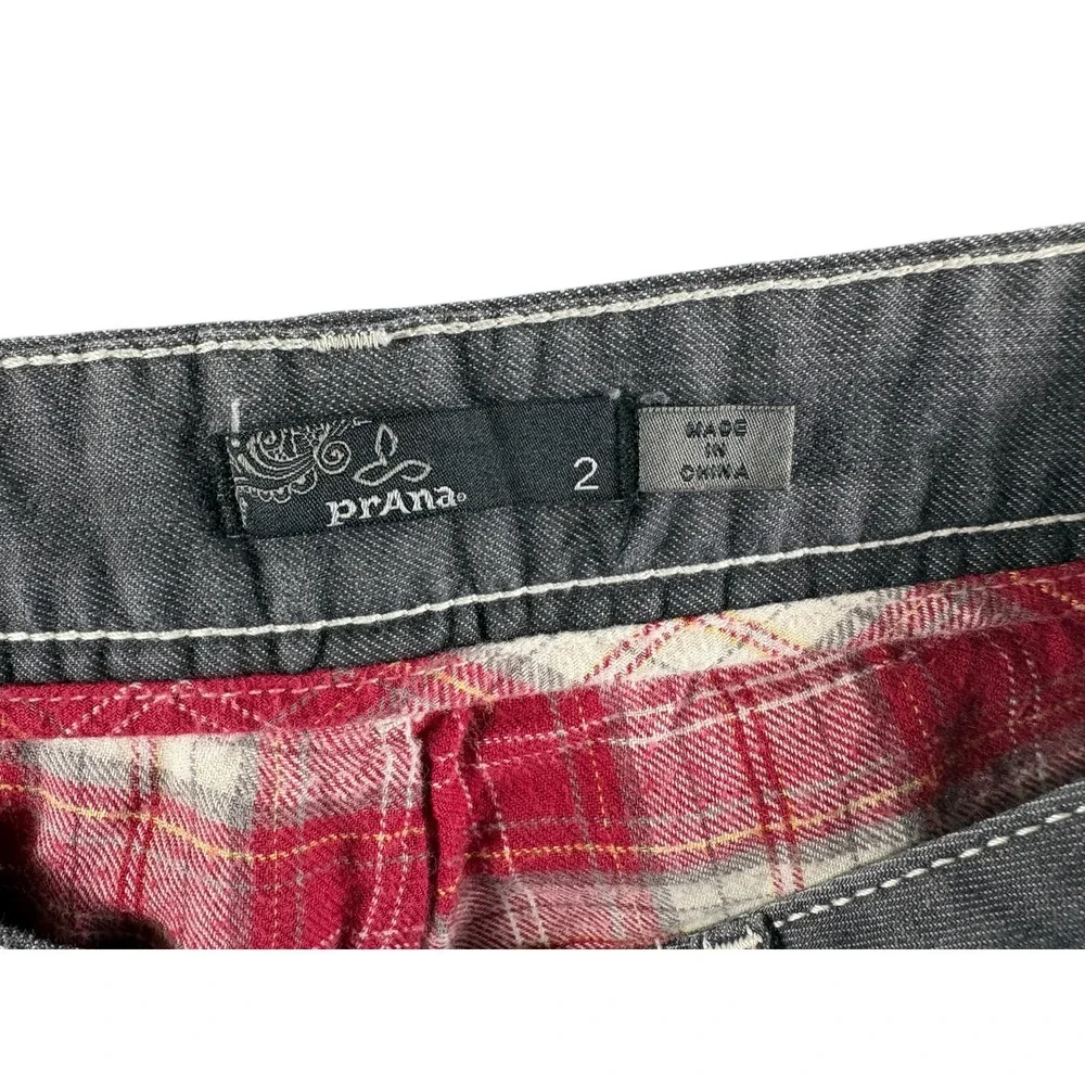Prana‎ Jeans Womens 2 Dark Gray Flannel Lined Dark Wash Straight Leg Stitched